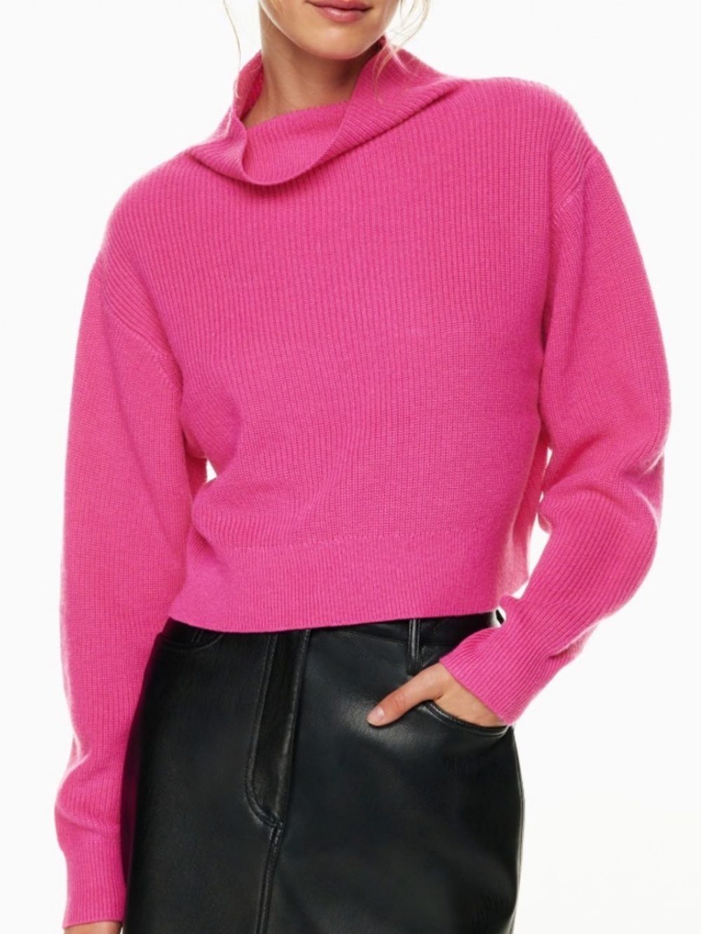 Wilfred Hot Pink Ribbed Turtleneck Sweater 100% cashmere like NEW